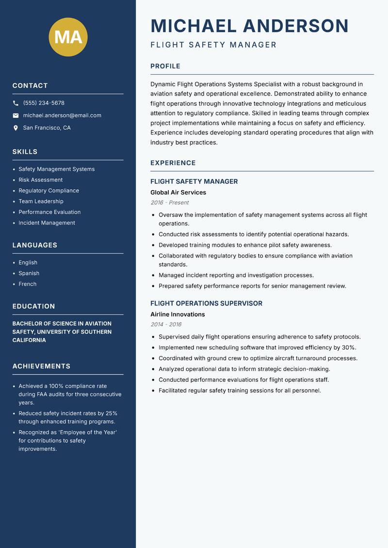 Flight Operations Systems Specialist resume template — Classic Clean