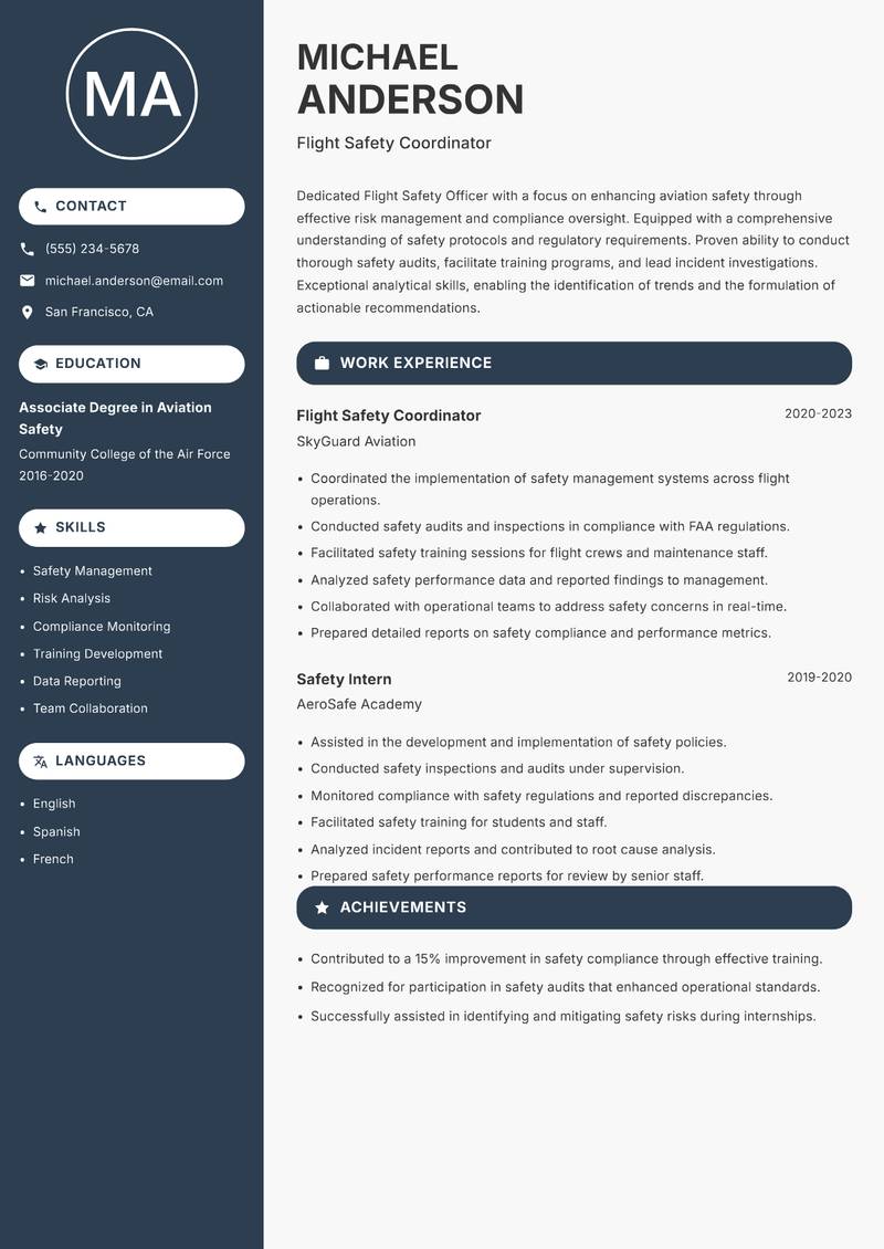 Flight Safety Officer resume template — Compact