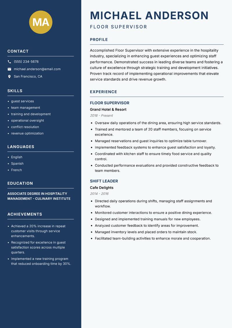 Floor Supervisor resume template — Classic Clean