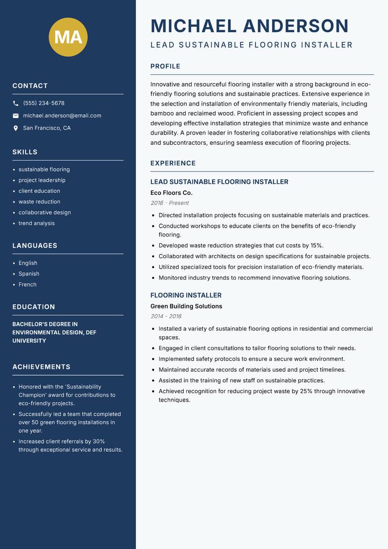 Flooring Installer resume template — Classic Clean