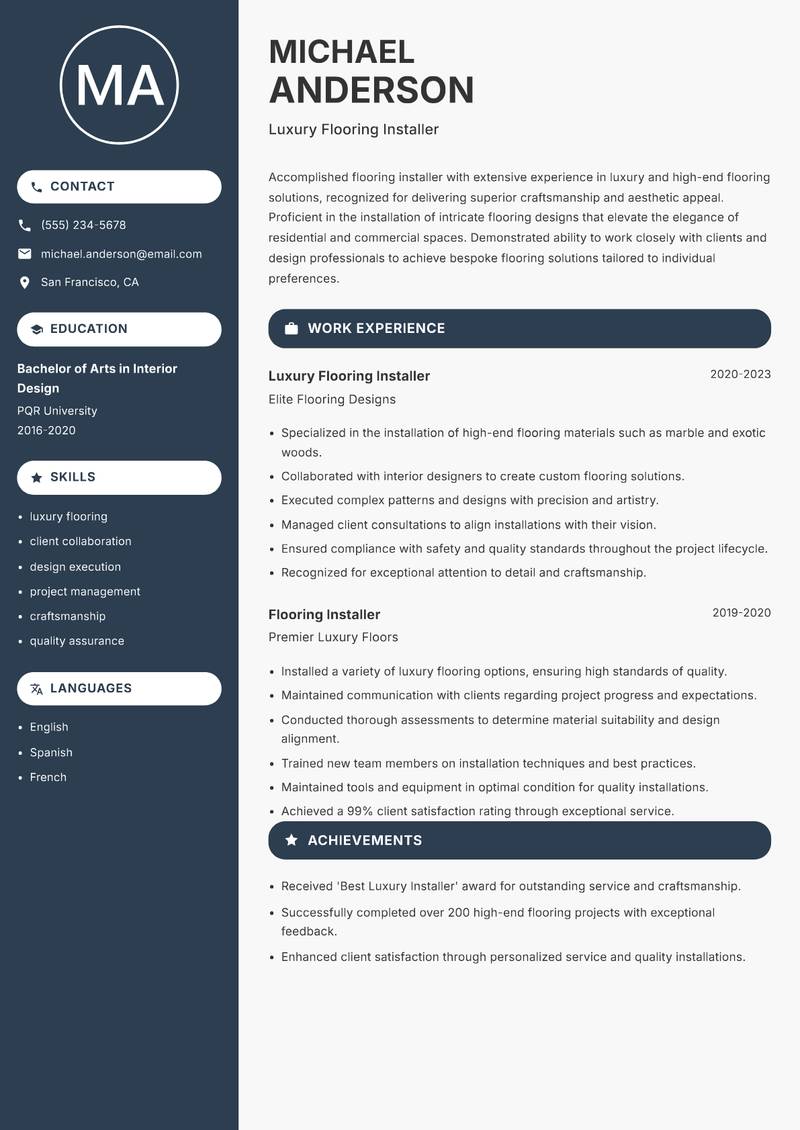 Flooring Installer resume template — Compact