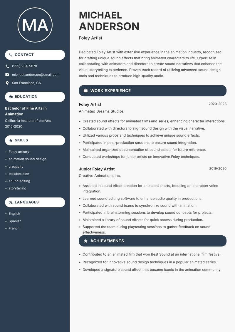 Foley Artist resume template — Compact