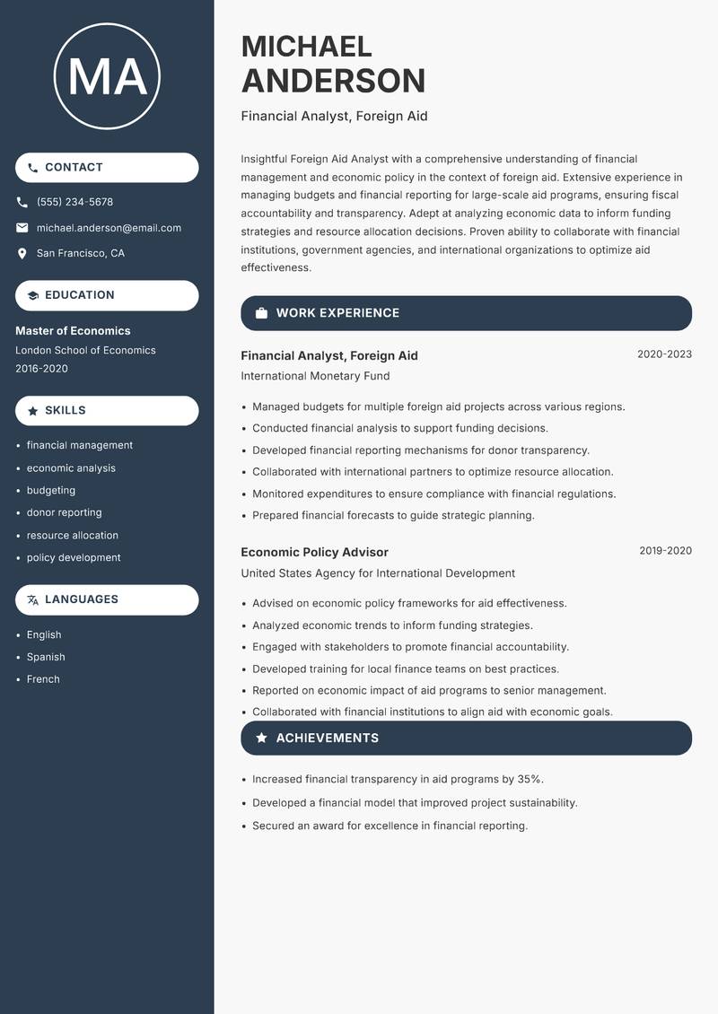 Foreign Aid Analyst resume template — Compact