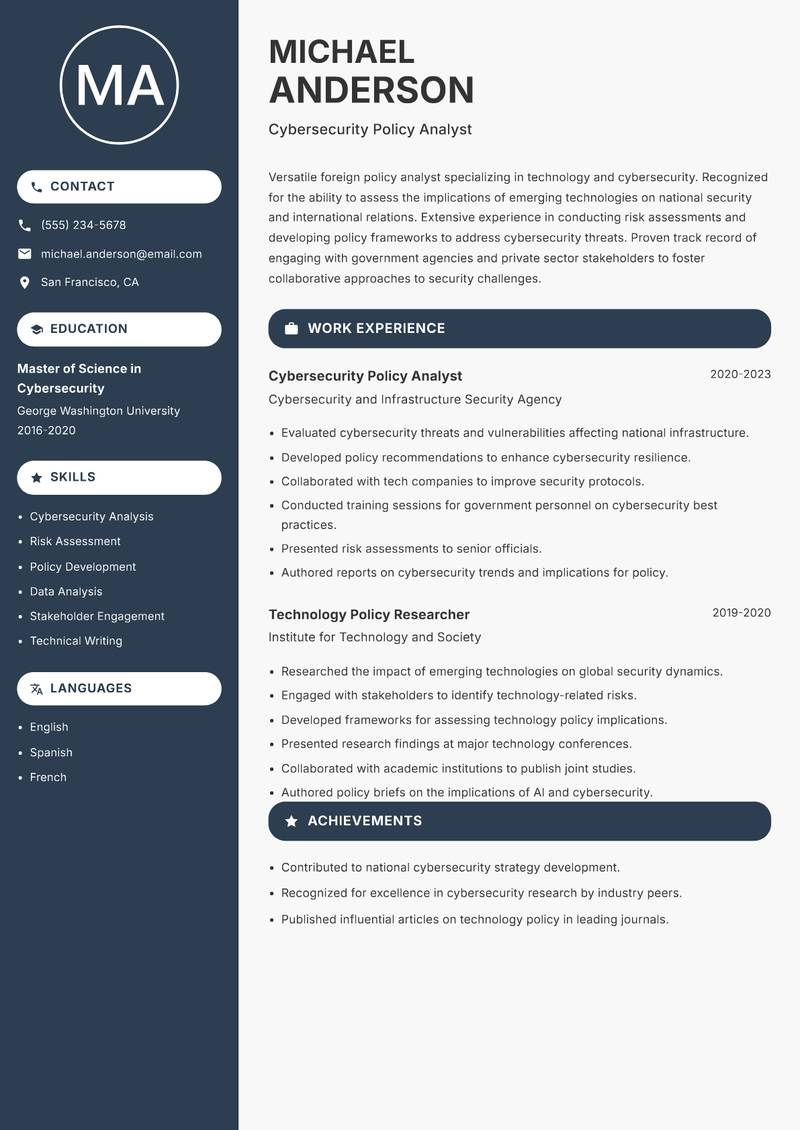 Foreign Policy Analyst resume template — Compact