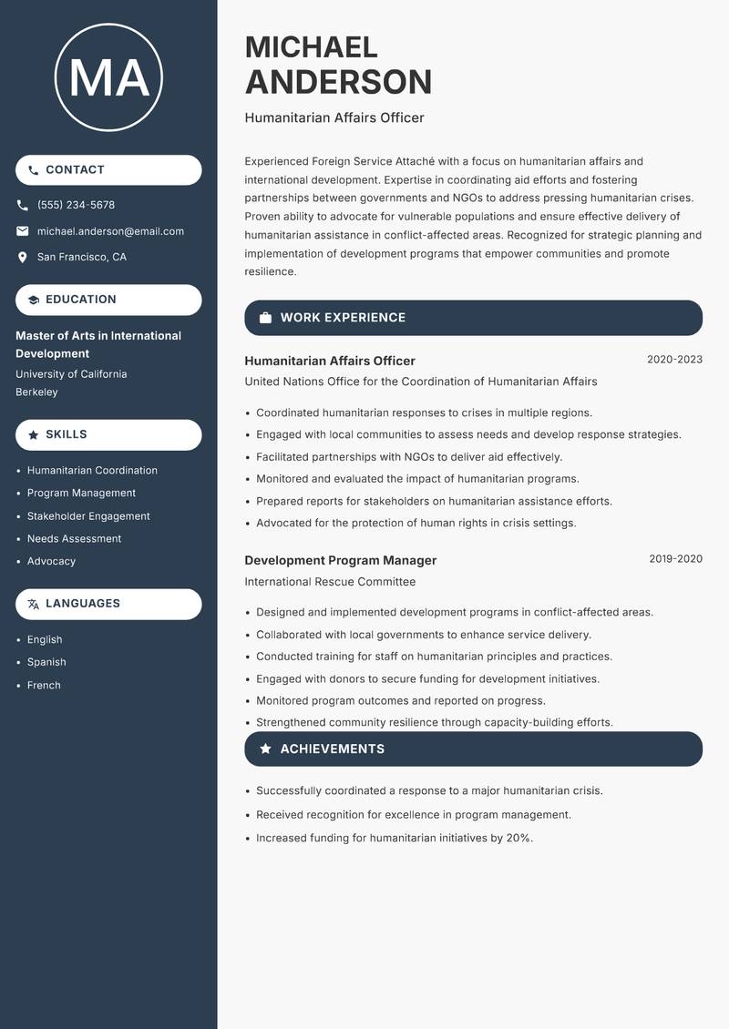 Foreign Service Attaché resume template — Compact