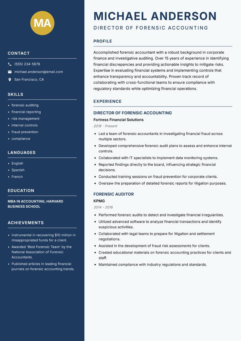 Forensic Accountant resume template — Classic Clean