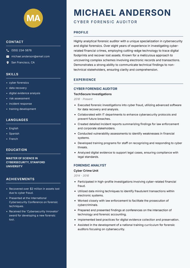 Forensic Auditor resume template — Classic Clean