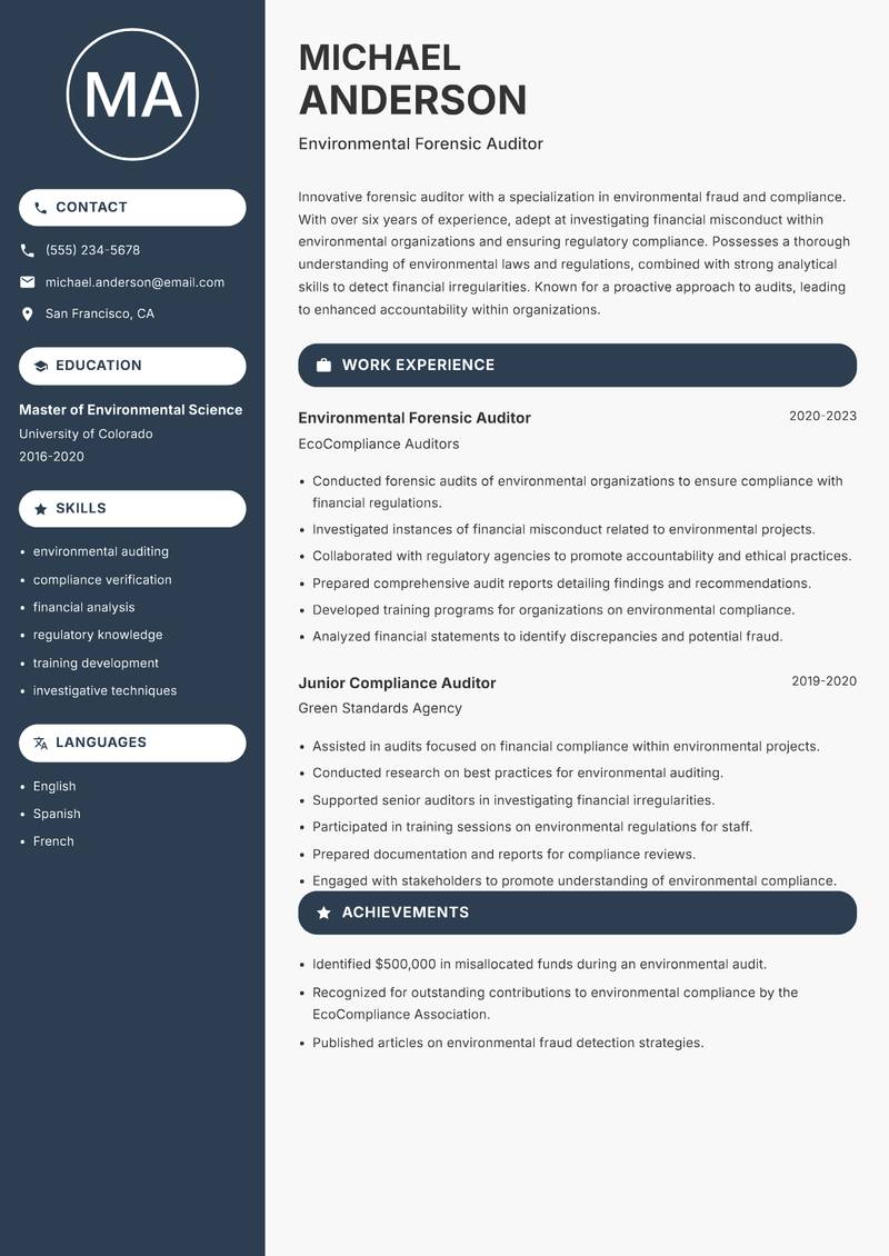 Forensic Auditor resume template — Compact