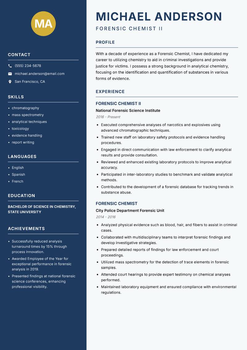Forensic Chemist resume template — Classic Clean