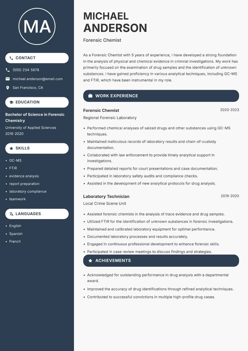 Forensic Chemist resume template — Compact