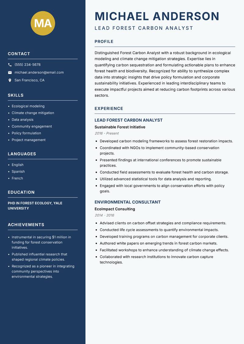 Forest Carbon Analyst resume template — Classic Clean