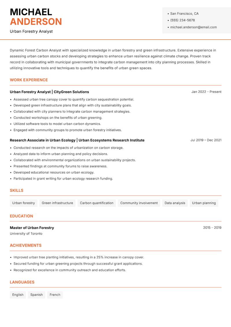 Forest Carbon Analyst resume template — Modern Professional