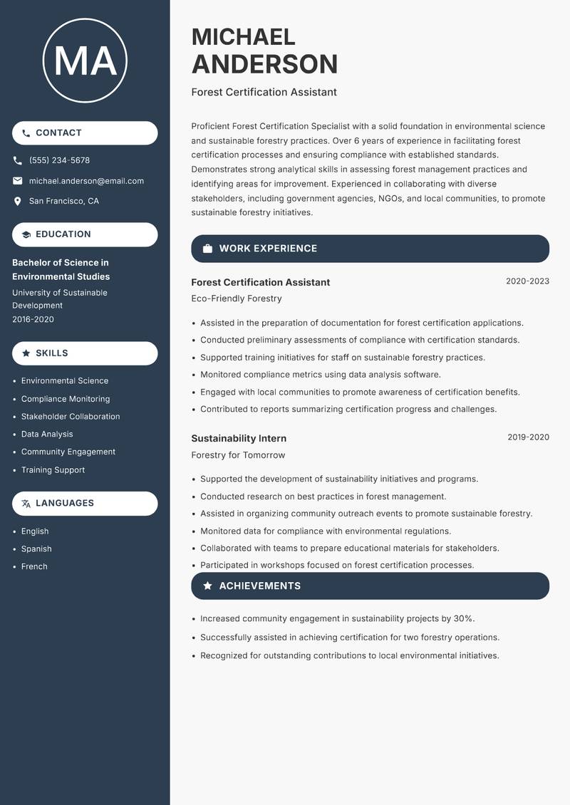 Forest Certification Specialist resume template — Compact