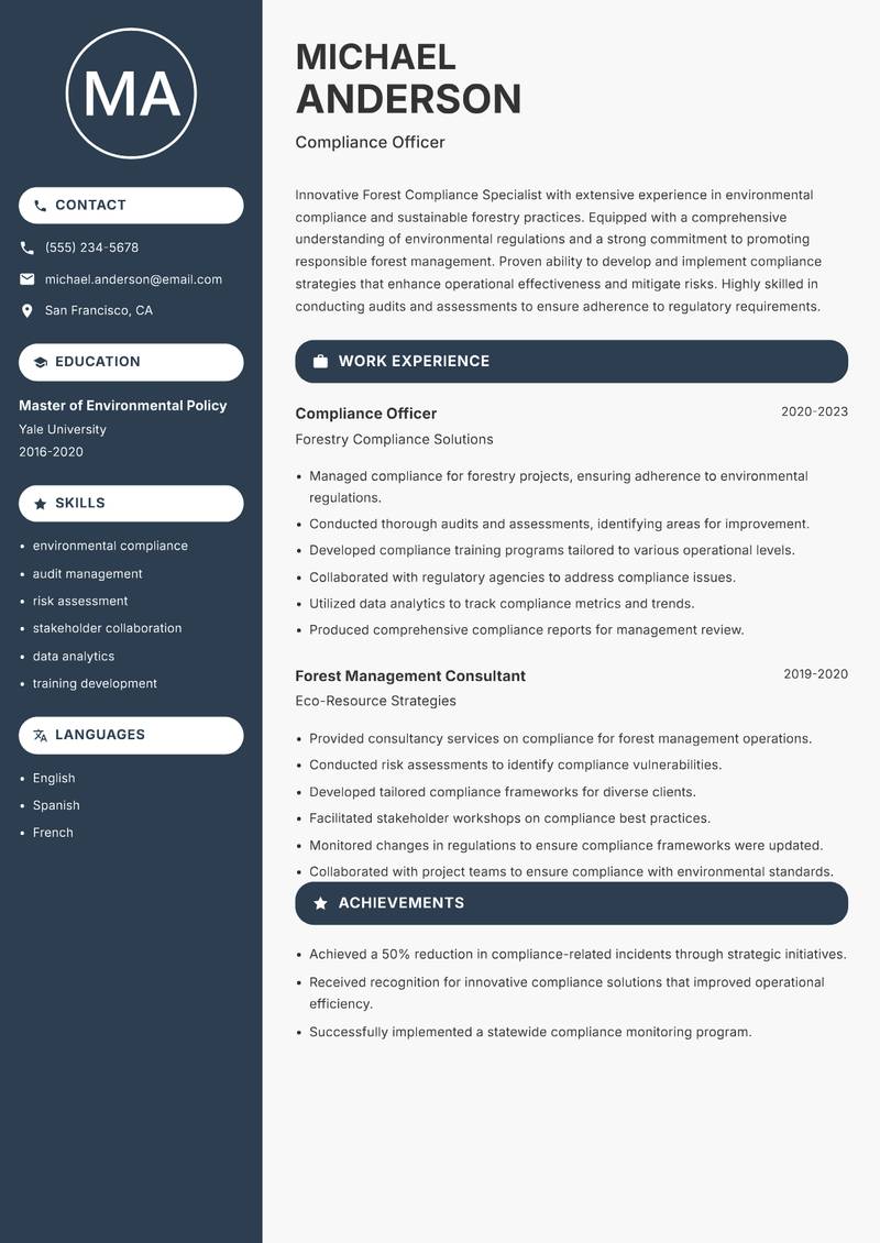 Forest Compliance Specialist resume template — Compact