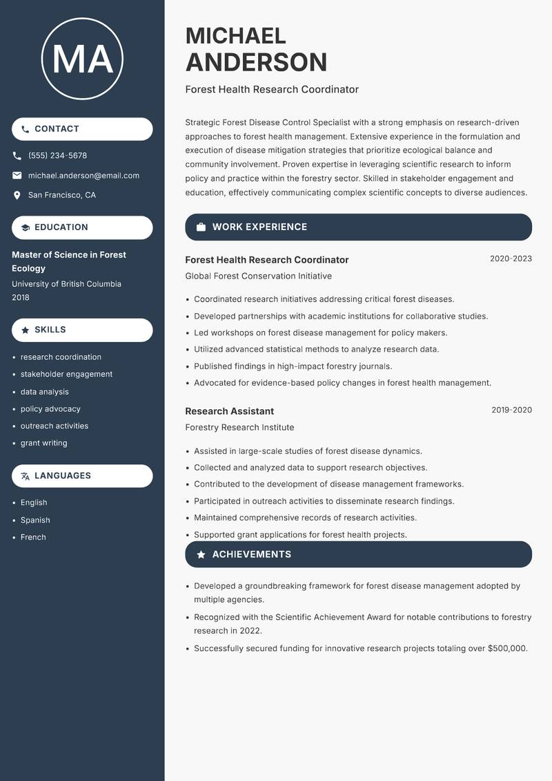 Forest Disease Control Specialist resume template — Compact