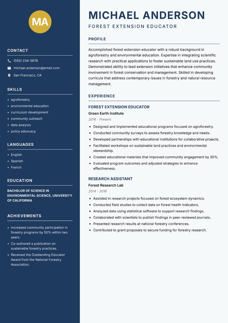 Forest Extension Specialist resume template — Classic Clean