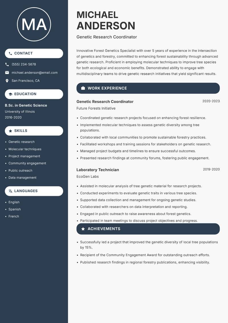 Forest Genetics Specialist resume template — Compact