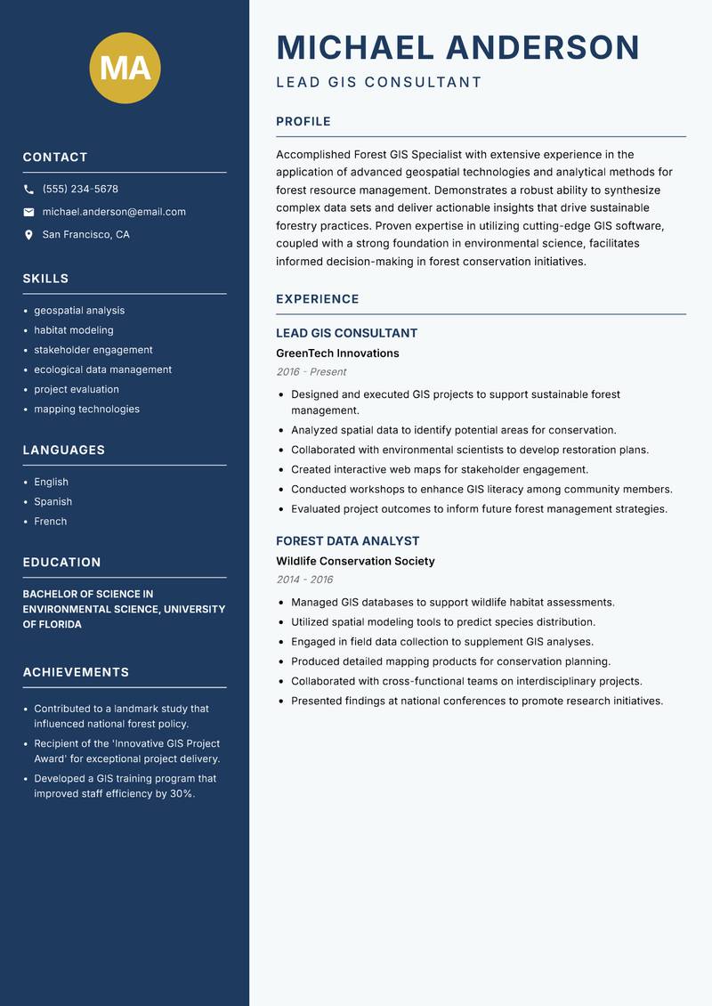 Forest GIS Specialist resume template — Classic Clean