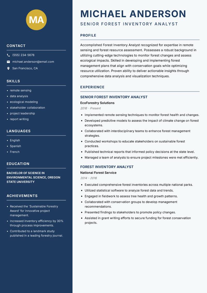Forest Inventory Analyst resume template — Classic Clean