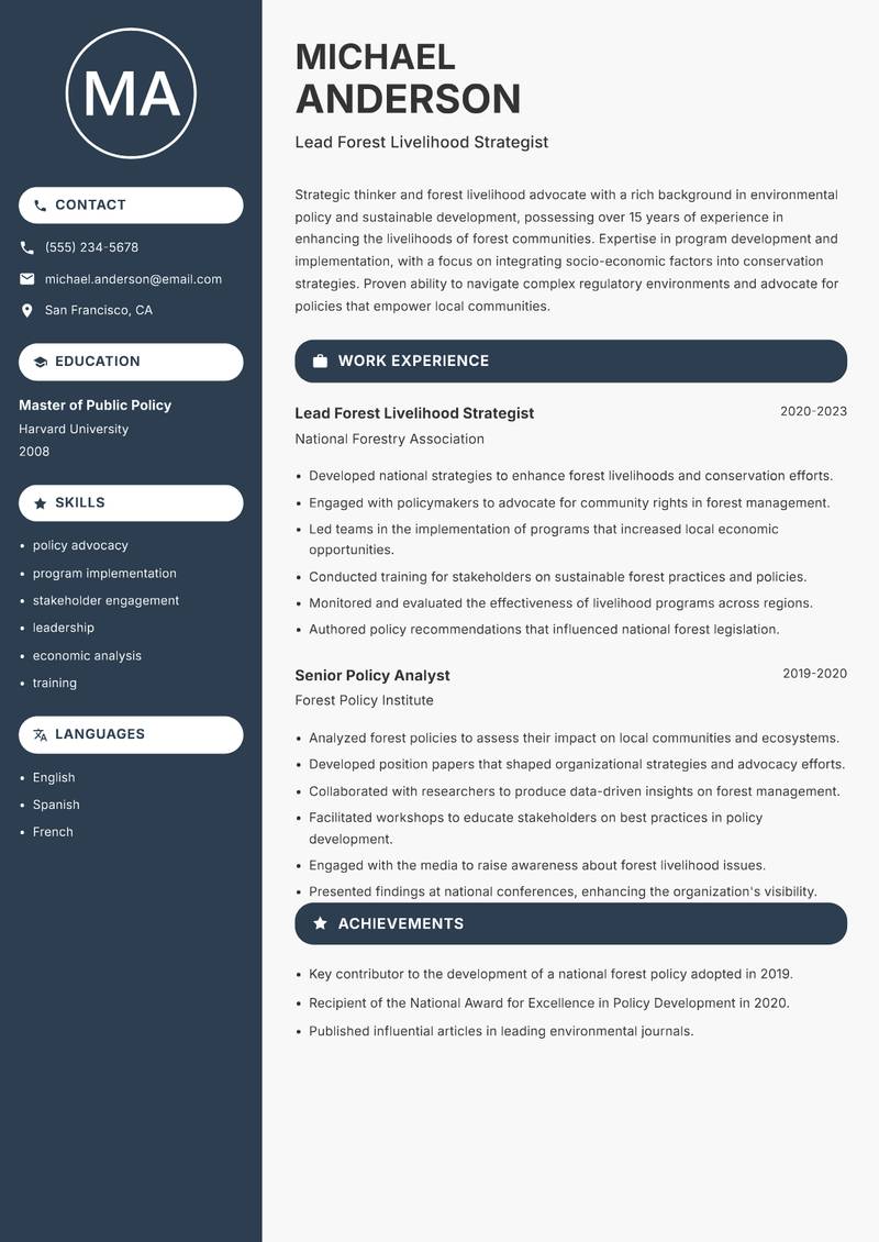 Forest Livelihood Specialist resume template — Compact
