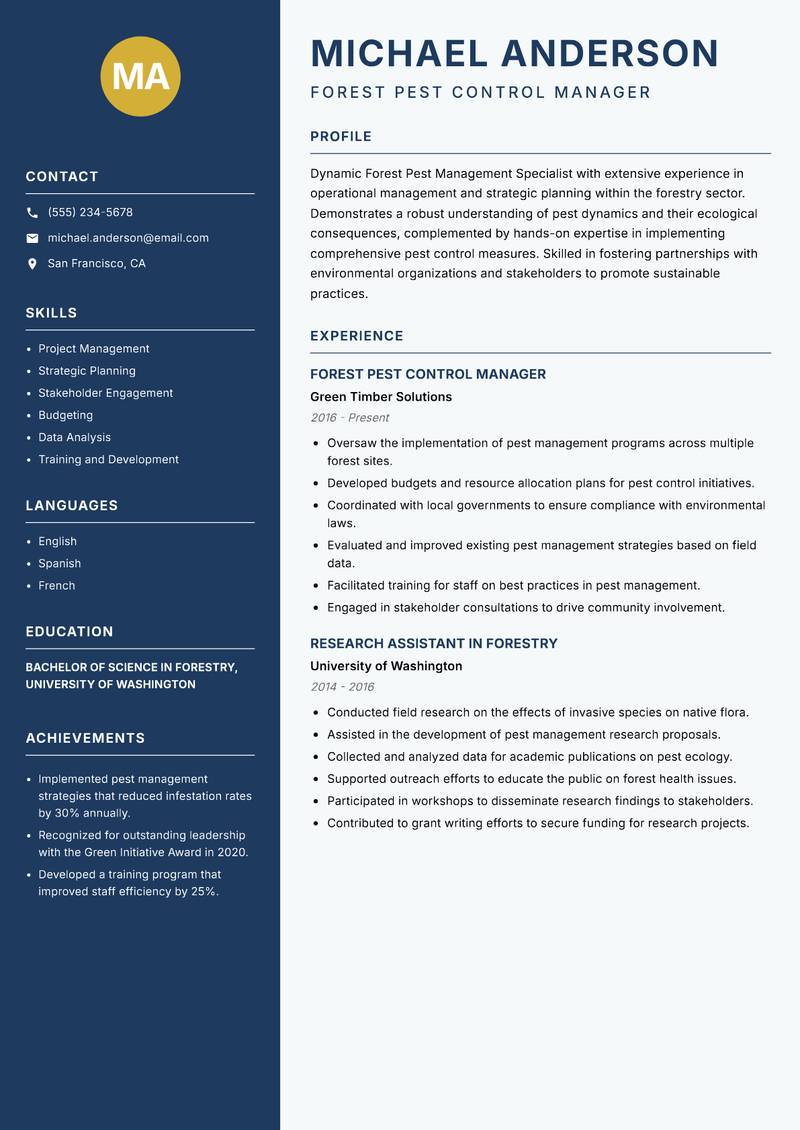 Forest Pest Management Specialist resume template — Classic Clean