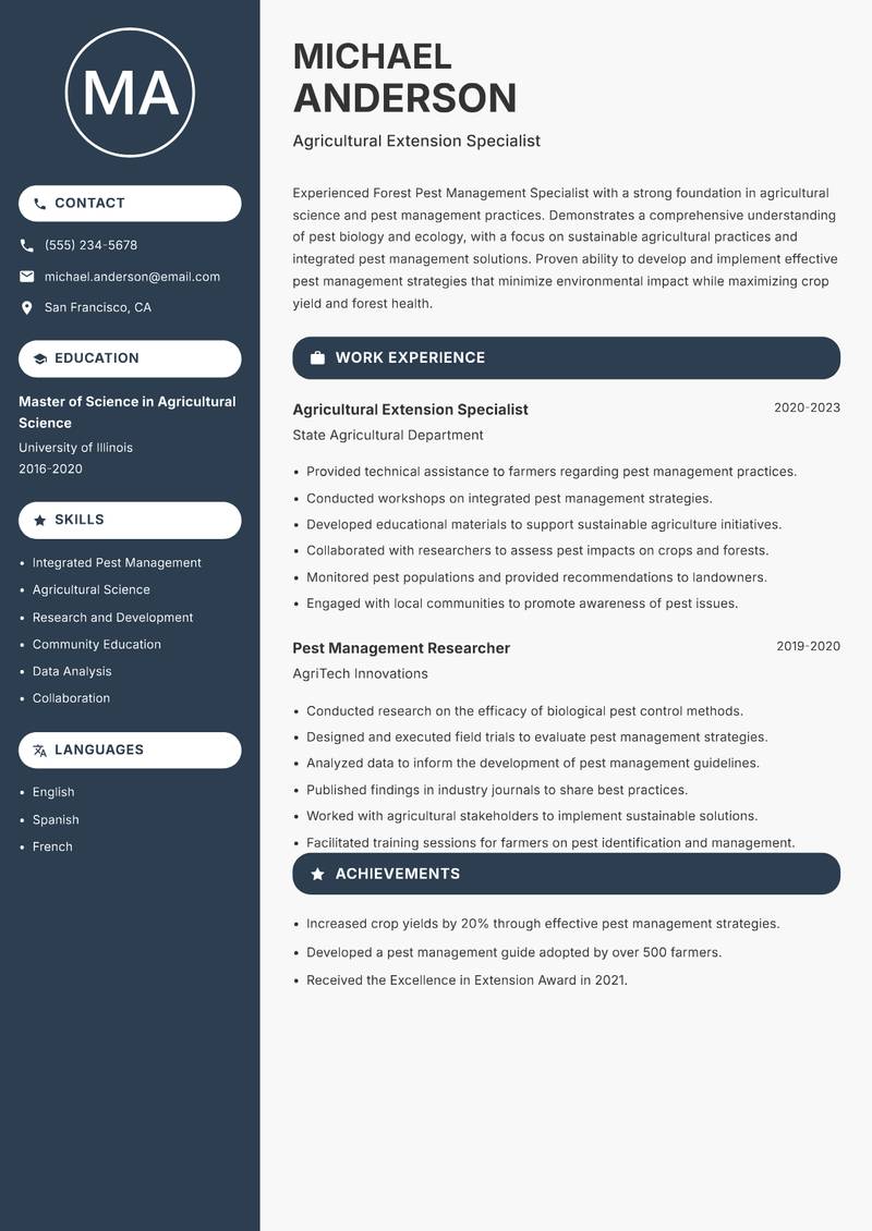 Forest Pest Management Specialist resume template — Compact
