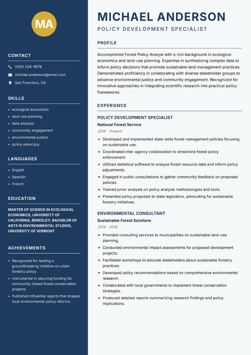 Forest Policy Analyst resume template — Classic Clean