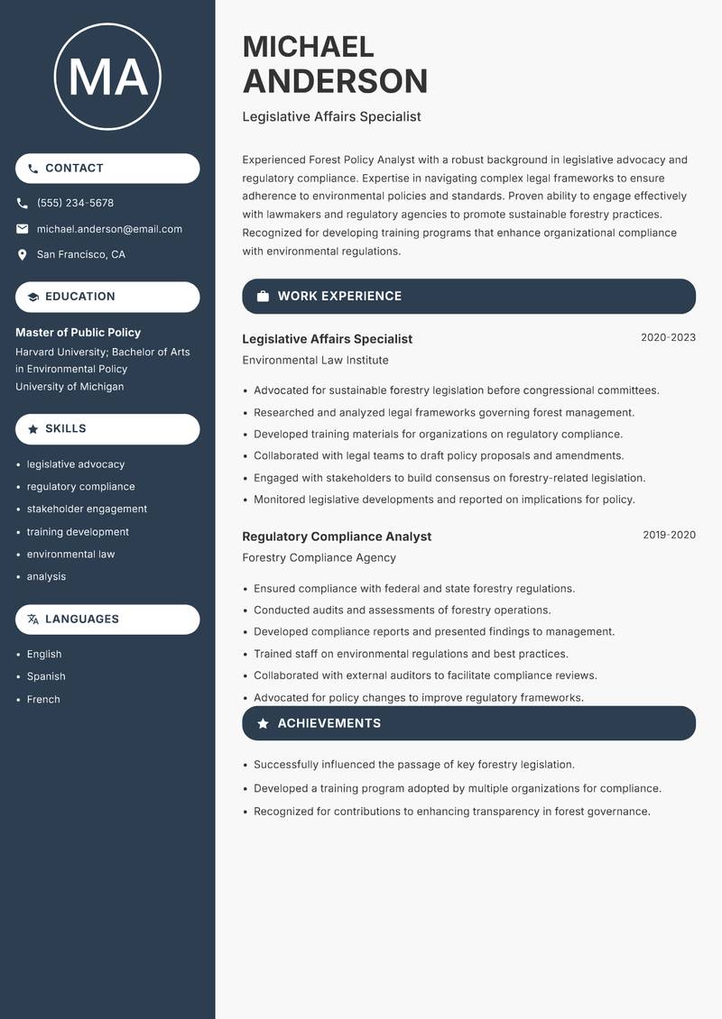 Forest Policy Analyst resume template — Compact