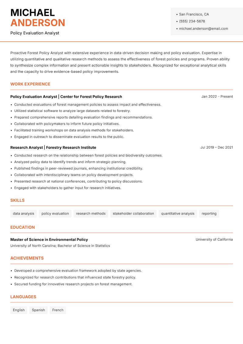 Forest Policy Analyst resume template — Modern Professional