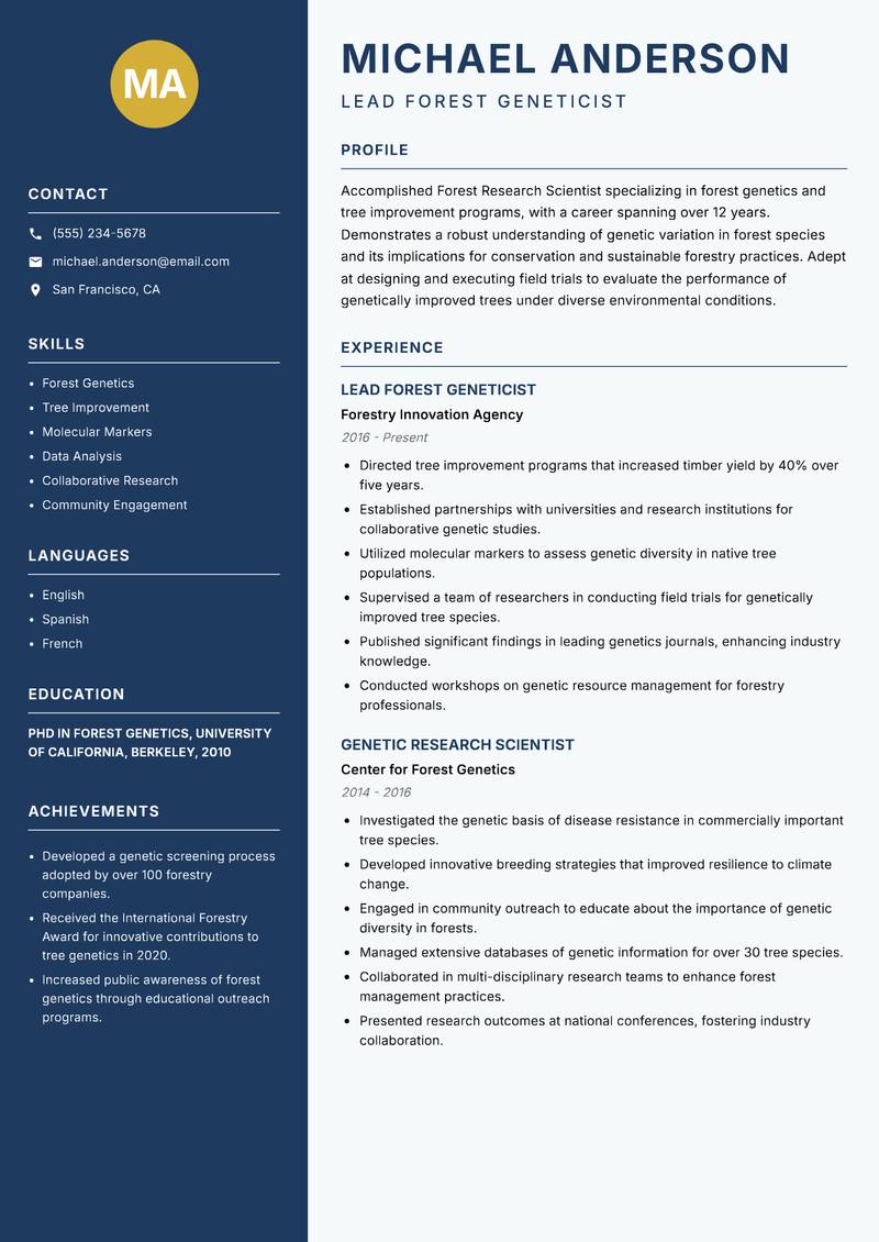 Forest Research Scientist resume template — Classic Clean