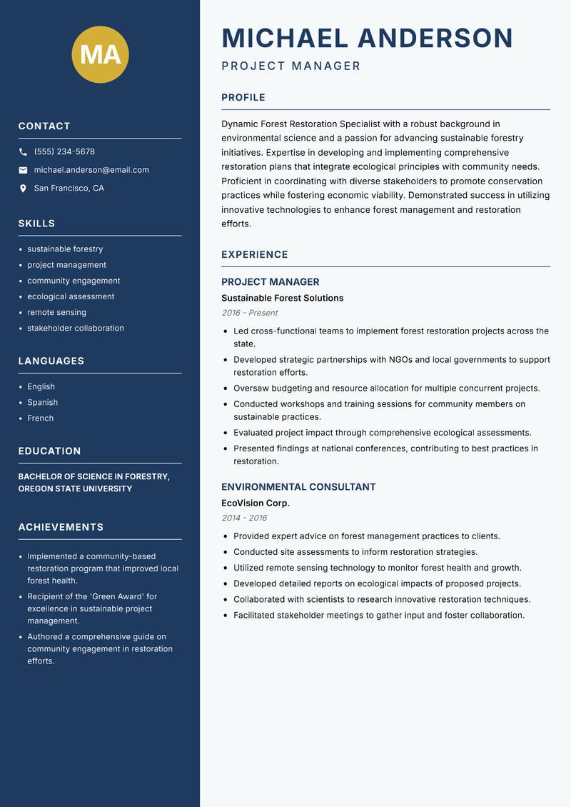 Forest Restoration Specialist resume template — Classic Clean