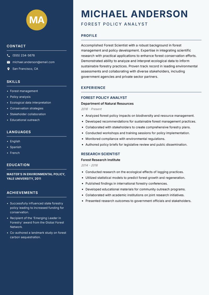 Forest Scientist resume template — Classic Clean