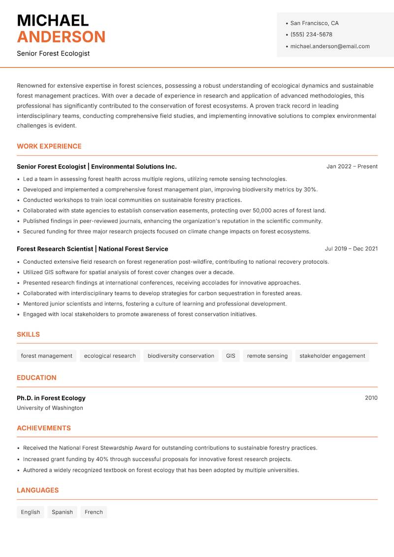 Forest Scientist resume template — Modern Professional