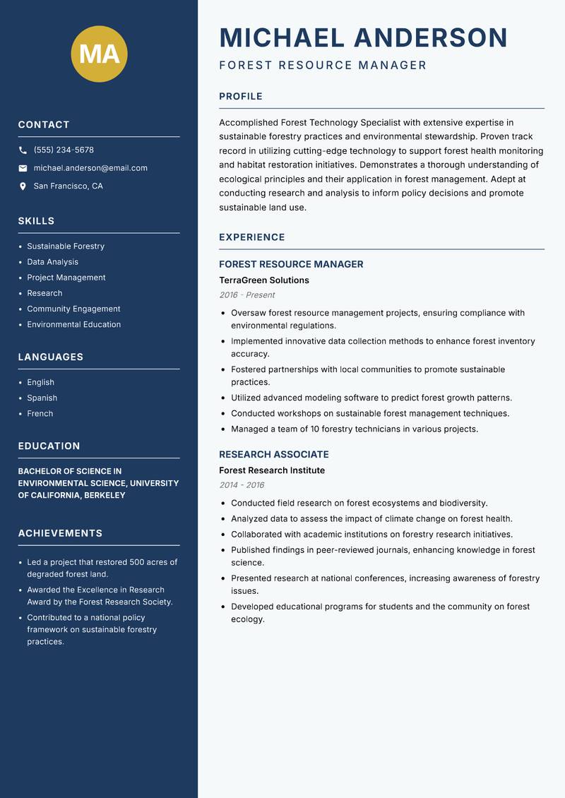 Forest Technology Specialist resume template — Classic Clean