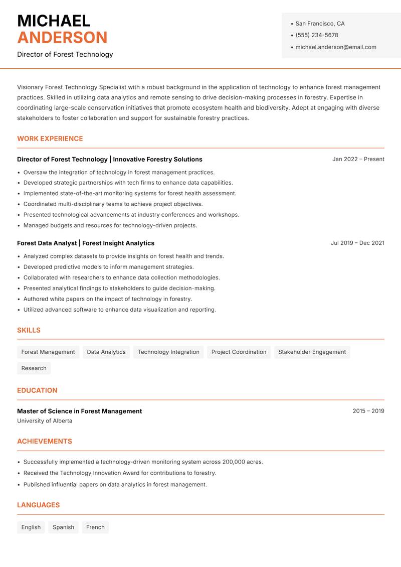 Forest Technology Specialist resume template — Modern Professional