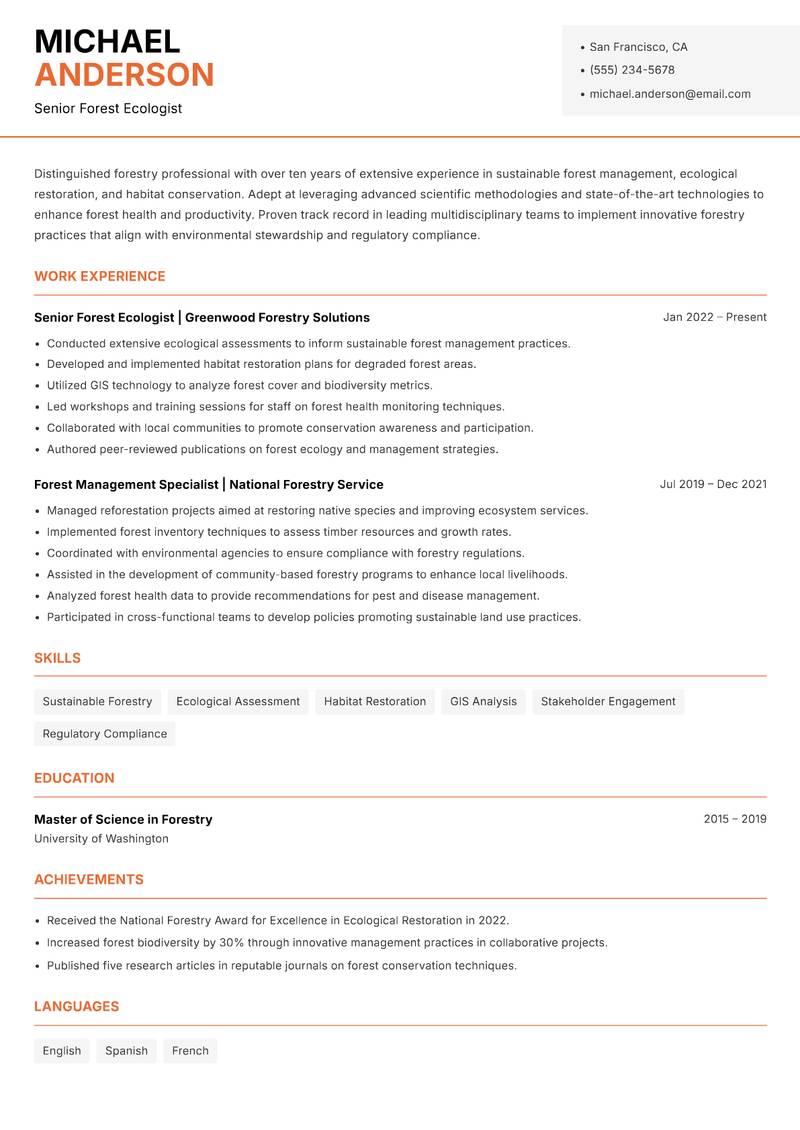 Forester resume template — Modern Professional