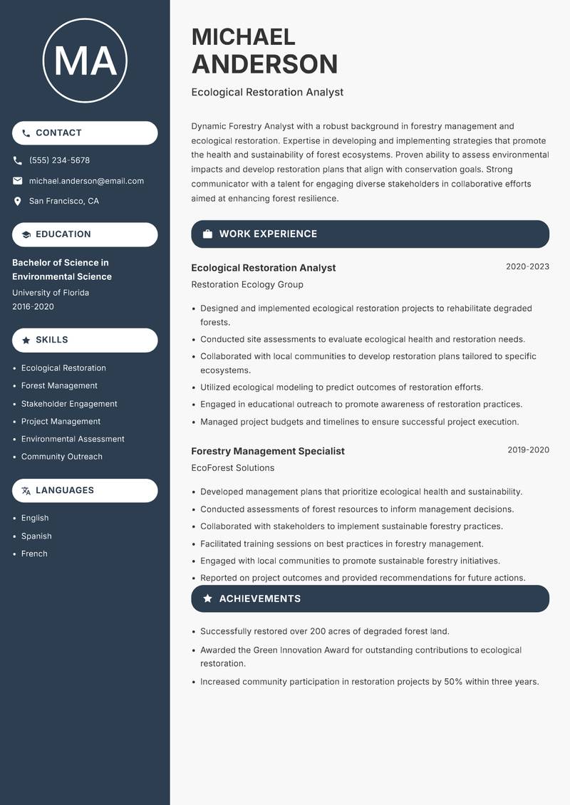 Forestry Analyst resume template — Compact