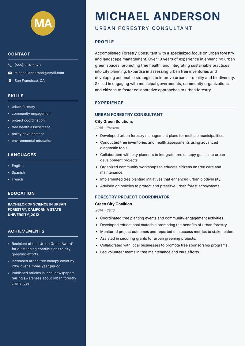 Forestry Consultant resume template — Classic Clean
