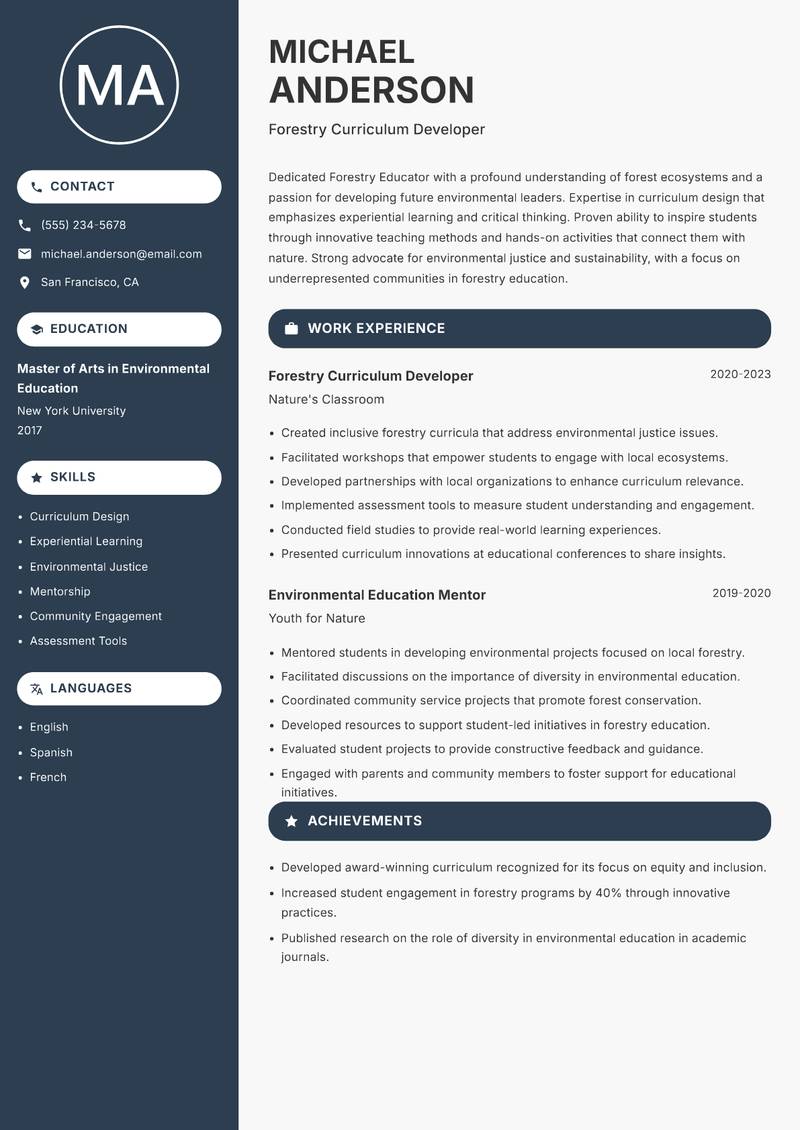 Forestry Educator resume template — Compact