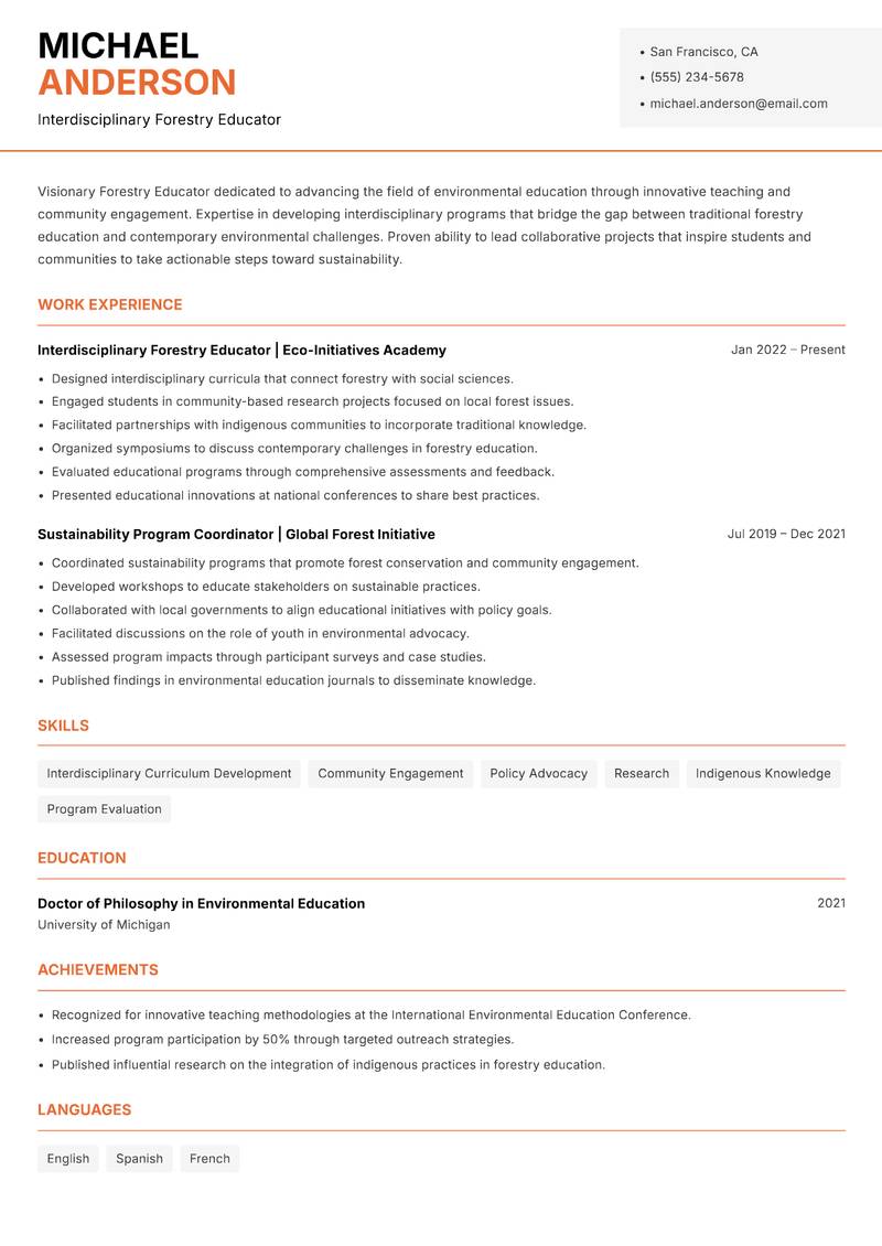 Forestry Educator resume template — Modern Professional