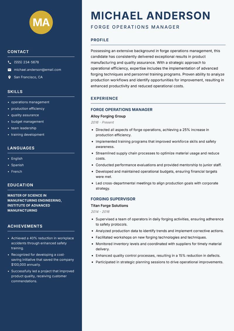 Forge Worker resume template — Classic Clean