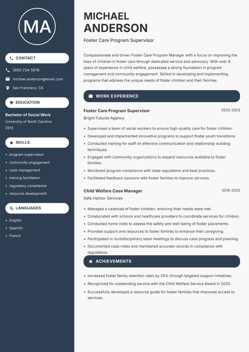Foster Care Program Manager resume template — Compact