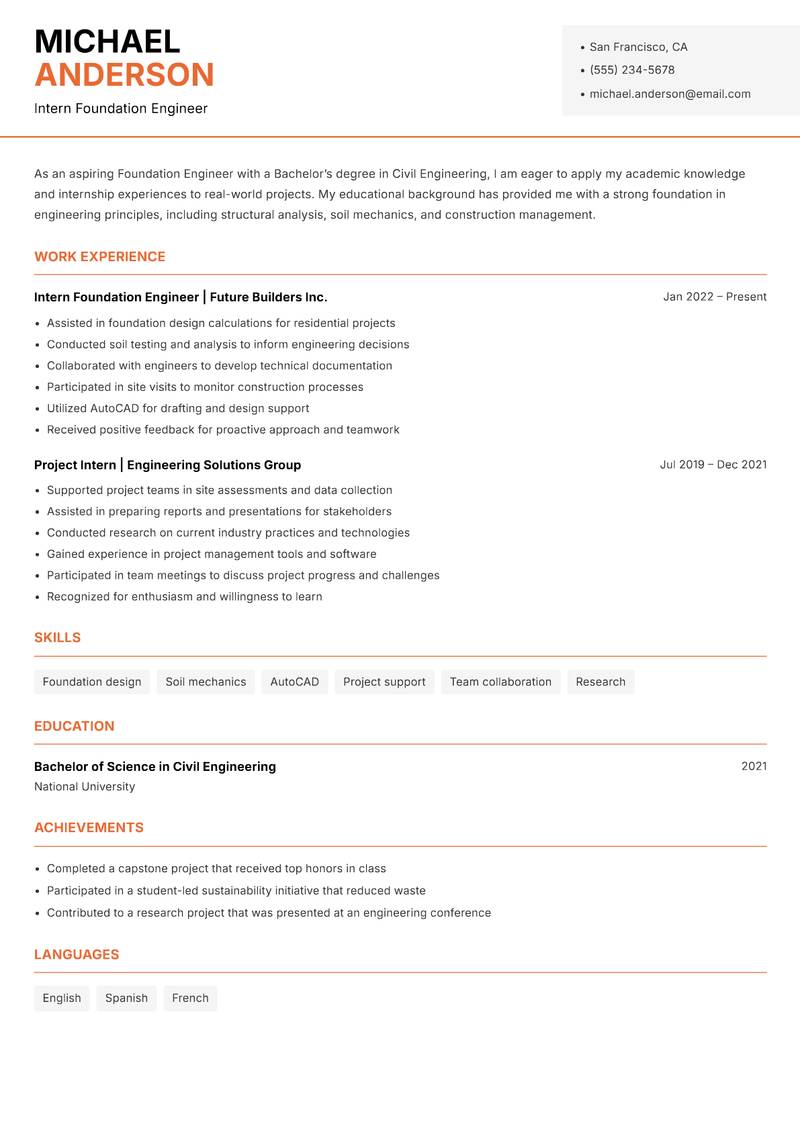 Foundation Engineer resume template — Modern Professional