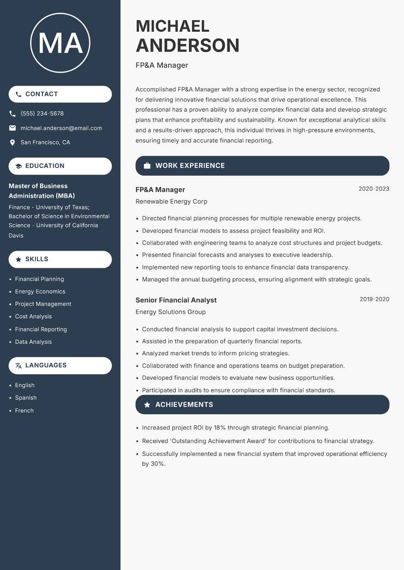 FP&A Manager resume template — Compact
