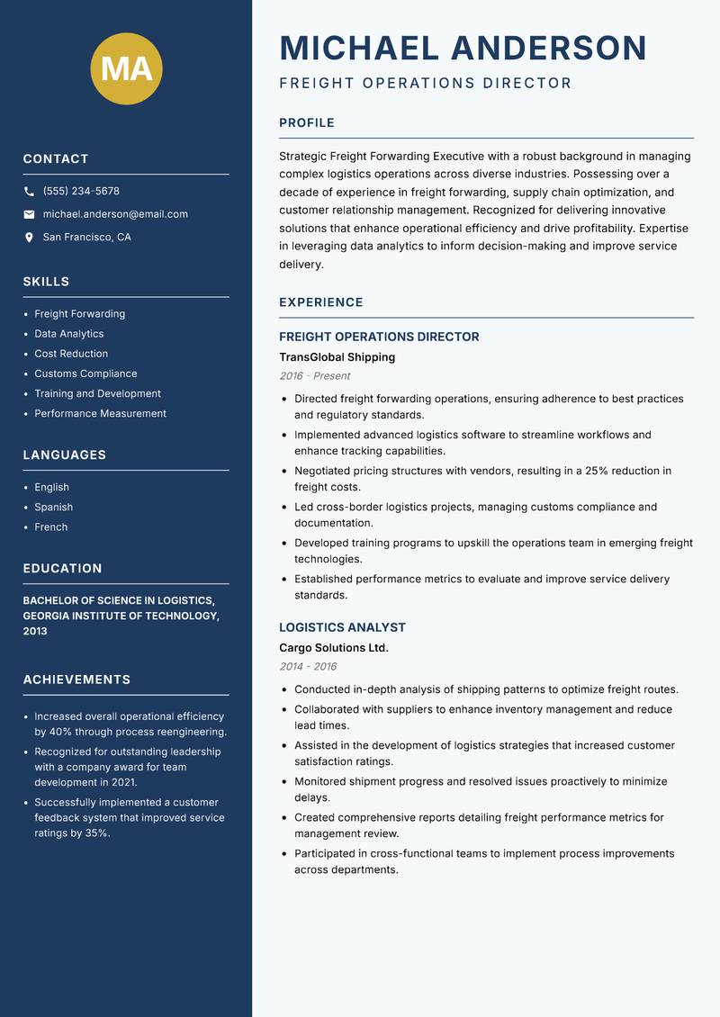 Freight Forwarding Executive resume template — Classic Clean