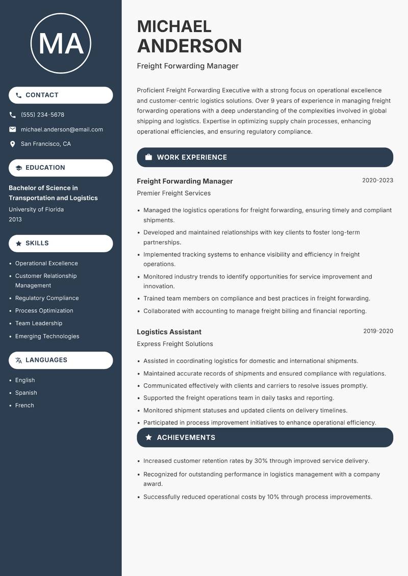 Freight Forwarding Executive resume template — Compact