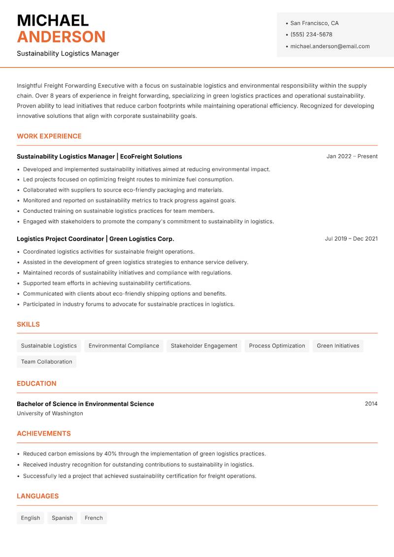 Freight Forwarding Executive resume template — Modern Professional