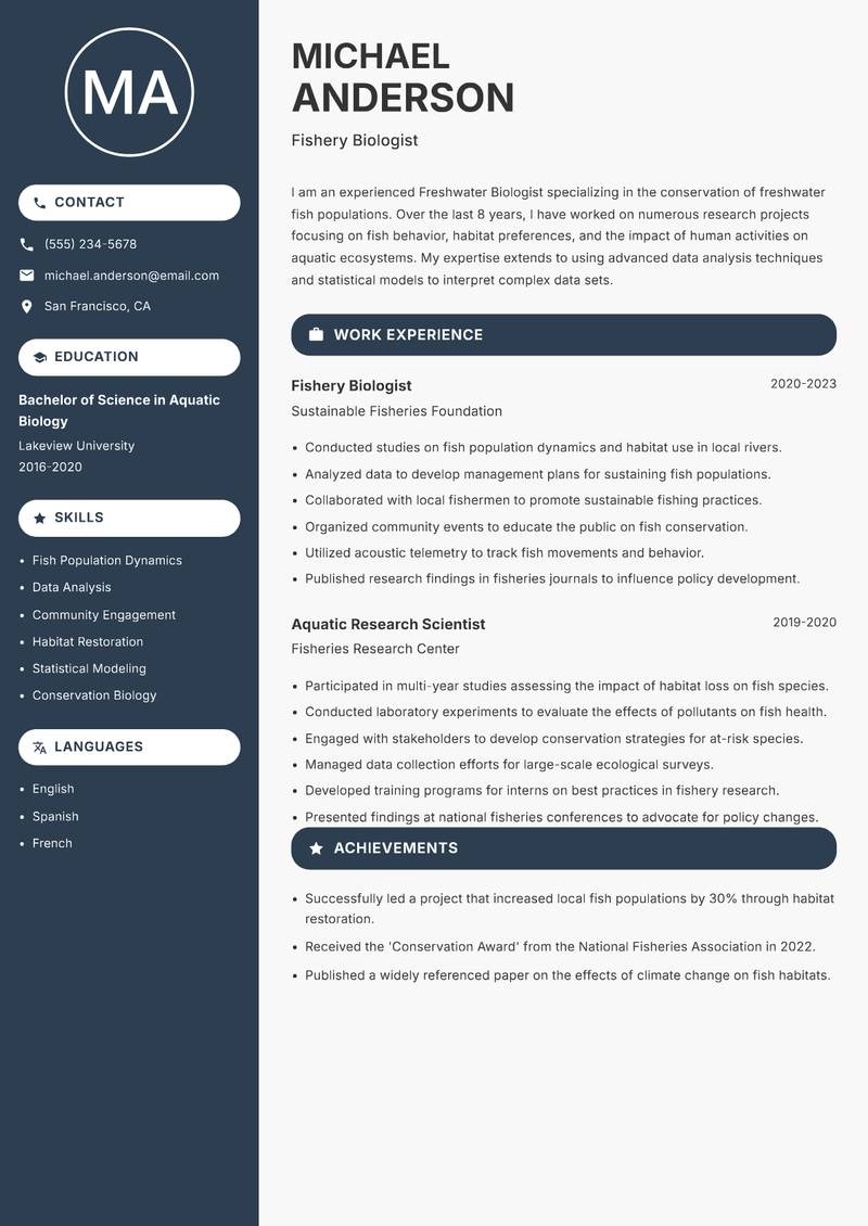 Freshwater Biologist resume template — Compact