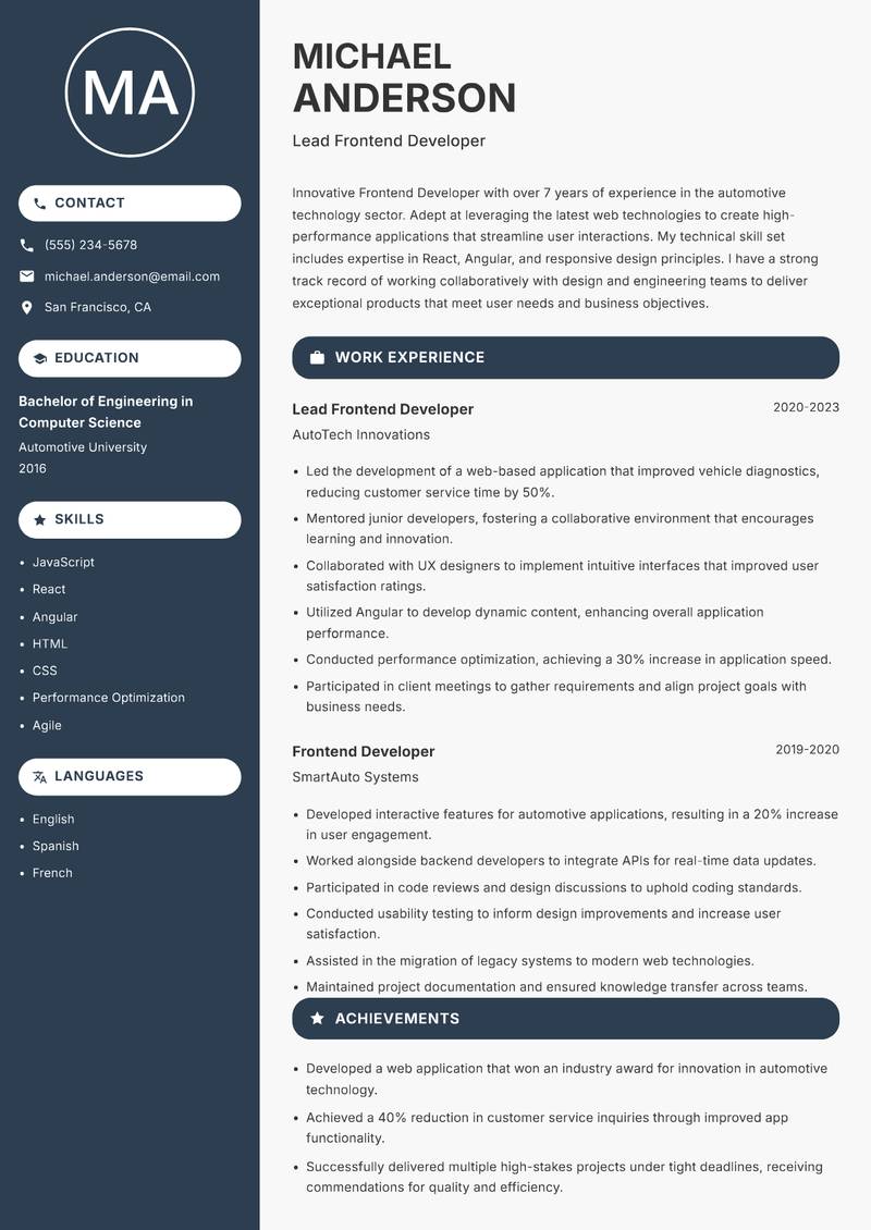 Frontend Developer resume template — Compact