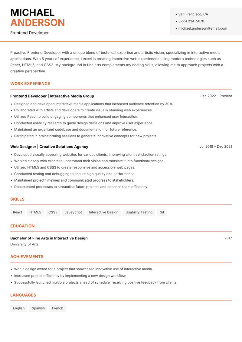 Frontend Developer resume template — Modern Professional